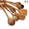 Nueva espátula de madera de teca con mango largo, utensilios de cocina de madera maciza, espátula para cocinar en sartenes antiadherentes, espátula para freír, cuchara para arroz, cuchara para servir, cuchara grande para sopa, venta al por mayor