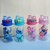 Taza de Agua con Tapa Abierta y Doble Agujero para Popote Lilo & Stitch Bolso Cruzado Taza Portátil para Beber con Correa Taza de Plástico