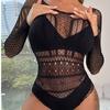 Amazon Lencería Sexy Caliente Manga Larga Espalda Descubierta Falda Cadera Hueco Lunares Perspectiva Tentación Bikini