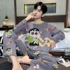 Pijama de Primavera y Otoño para Hombre de Manga Larga 2025 Holgado de Dibujos Animados Ropa de Exterior Juvenil Talla Extra Traje para el Hogar Traje de Dos Piezas