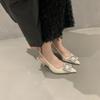 Sandalias de tacón alto estilo francés Chanel para mujer, zapatos de noche con punta y diamantes de imitación, primavera y verano 2024.
