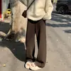 Pantalones casuales de pierna ancha, color café, nuevos, elegantes, sencillos, con corte curvo, para mujer, sensación relajada, forrados de polar, engrosados, de cintura alta, pants deportivos casuales