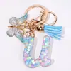 Chaveiro de Lantejoula Letra 26 Série Azul Céu Temu Dropshipping Pingente de Borboleta com Borla Charme de Bolsa Chaveiro