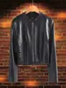 Chaqueta de Cuero Corta Estilo Coreano Completamente Curtida al Vegetal para Mujeres Petites, Chaqueta de Cuero de Primavera con Cuello Alto, Chaqueta Biker Casual