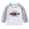 2023 Transfronteiriça Nova Primavera e Outono Camiseta Infantil Gola Redonda Desenho Animado Manga Longa Top Camisa Básica Meninos e Meninas Bebê Camiseta de Algodão