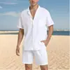 2024 Transfronterizo Nuevo Amazon Traje de Camisa de Manga Corta Verano Holgado Casual Algodón y Lino Cárdigan Camisa para Hombre
