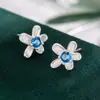 Novos Brincos Pequenos de Flor com Zircônia Azul Marinho para Mulheres, Estilo Simples, Requintado, Doce, Fresco, Acessórios e Joias