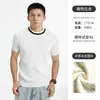 Camiseta Masculina de Manga Curta Estilo Old Money Top de Alta Qualidade Verão Casual para o Trabalho Gola Redonda Camiseta Tricô de Seda Gelada Masculino
