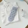 Meias Femininas para Primavera e Verão, Estilo Sal Marinho Azul, Design com Renda e Babados, Punho Solto, Comprimento na Panturrilha, Meias de Algodão Estilo Minimalista Coreano