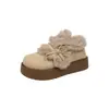 Zapatos Casuales Cálidos de Suela Gruesa Beige Retro para Mujer 2026 Invierno Nuevos Redondos con Velcro de Algodón Peludo