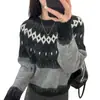 Suéter Interno Jacquard Fair Isle Retrô de Alto Padrão para Inverno Rigoroso para Mulheres, Novo Top de Malha Macio e Grosso para Outono e Inverno