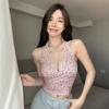 Verano 2025 Nuevo Estilo Deseo Puro Floral Correa para el Cuello Sexy Delgada Corta Chaleco de Chica Caliente para Mujer