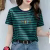 Camiseta de Manga Corta Rayada para Mujer de Mamá, Nuevo Estilo Coreano Verano 2026, Adelgazante y que Oculta el Vientre, Top de Mujer de Cuello Redondo, Moderno