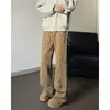 Calça Jeans Wide Leg Multi-Bolsos Marrom Retro Americana para Homens Marca Vintage Tendência Jeans Reto Largo Lavado