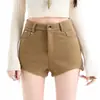 Foto real Shorts de lã femininos 2026 Outono/Inverno Novo Estilo Roupa Exterior Petite Cintura Alta Estampa de Letras Emagrecedor Casual Camada Base Calças Flare