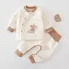 Conjunto de ropa interior térmica de cintura alta para otoño e invierno para bebés, que incluye camisetas de manga larga y pantalones largos, adecuado para recién nacidos, niños y niñas, con forro acolchado