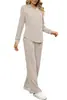 Traje Casual Holgado Simple de Color Sólido Estilo Europeo y Americano para Mujer 2026, Ropa de Casa Texturizada con Cordón para Mujer de Otoño