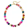 Venta Caliente de Amazon Collar Exagerado de Resina de Colores Colgante de Corazón con Cuentas Hecho a Mano Cadena de Clavícula Simple de Moda