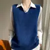 Colete de tricô grosso com gola V e trança 100% lã, suéter sem mangas, colete liso estilo coreano, blusa para sobreposição para mulheres