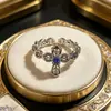 Anel Pequena Margarida Zircônia Azul Flor de Concha Turquesa Anel Aberto Cruz Brilhante Zircônia Anel para Dedo Indicador Banda Mulheres