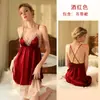 Pijama Sexy de Hielo Puro Estilo Deseo Puro con Espalda Cruzada para Mujer, Camisola de Noche de Longitud Media con Ribete de Encaje en Cuello V 436