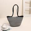 Bolsa de ombro listrada All-match, nova bolsa de algodão de grande capacidade, bolsa de palha de nicho, bolsa de praia para férias, bolsa feminina