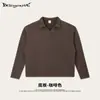 Top de manga larga holgado de corte recto con hombros caídos, tejido de gofre estilo callejero retro americano, bordado de copo de nieve, cuello de gaviota para hombre