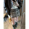 Moque Otoño Nueva Moda Cuadros Bloques de Color Ajustado Bodycon Mezcla de Lana Mini Falda MQ1817
