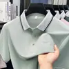 Camisa polo de seda helada de manga corta para hombre de alta gama, ropa de verano, top fino y fresco de negocios casual, camiseta con cuello de moda