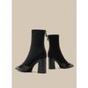 Botas finas de salto grosso estilo francês retrô com ponta fina salto alto feminino 2024 outono e inverno novo estilo zíper traseiro costura botas curtas simples femininas