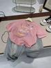 Verão Menino Bonito Solto Algodão Manga Curta Desenho Animado Estilo Grafite Estampada Camiseta Infantil Estilo Coreano Top de Menina