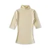 Ap26019-26 Estilo Novo de Início de Primavera Estilo Puro Desejo Americano Tencel Gola Alta Manga Média Stretch Slim-Fit Camiseta Base
