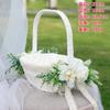 Cesta de Flores para Boda Encaje Pluma de Avestruz Romántica Etiqueta Flor Cesta de Mano para Niños Princesa Dama de Honor Festiva Decoración para el Hogar Lanzi