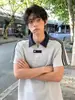 Camiseta Masculina Clássica Americana de Manga Curta com Três Listras, Estilo de Verão de Alta Qualidade, Camisa Polo Elegante com Gola Lapela e Zíper Meio