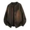 Chaqueta Suéter Cardigan Gris para Hombre Otoño Corte Limpio Estilo Perezoso Top Para Usar en Pareja Ropa de Punto Chaqueta