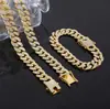 Explosiones transfronterizas cadena cubana de 13 mm aleación de alta calidad collar de diamantes pulseras para hombres y mujeres joyería hip-hop europea y americana venta al por mayor