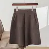 Calça Tricô de Lã Pura Nova Outono/Inverno 2025 para Mulheres, Costela Grossa com Bolsos, Caimento Solto, Shorts de Cintura Alta para Usar por Cima