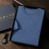 Suéter masculino de cashmere, cashmere de cabra, de manga curta, camada interna para outono e inverno, camisa base de lã, suéter pullover solto de tricô