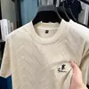 Camiseta Jacquard Masculina de Verão de Alta Qualidade, Manga Curta, Gola Redonda, Simples e Versátil, com Bordado de Pônei, Roupa Masculina