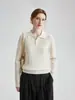 Suéter de lana tejido a cable para mujer, colección otoño 2026 nuevo, color liso, adecuado para el trabajo, top de punto estilo polo