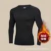 Traje de fitness ajustado para hombre con manga larga y forro polar, top de alta elasticidad de secado rápido para deportes de baloncesto, ropa interior térmica de invierno