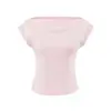 Camiseta feminina estilo americano picante, gola canoa, justa ao corpo, manga curta, novo estilo verão 2026, acinturada, modeladora, cor sólida, top justo
