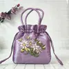 Bolso de Mano para Mujer Bolso Pequeño Bolso de Mano Estilo Étnico Bolso Bordado Bolso de Mamá Bolso Cubo para Mujer Cierre de Cordón Bolso para Teléfono Móvil Hanfu