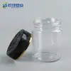 Fabricante Botella de Plástico Transparente de Boca Ancha Pet Botella de Plástico para Miel 200ml Tapa de Rosca de Presión Negra Botella para Polvo Medicinal Cápsula