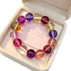 Pulsera de Amatista Natural Sintética de 14 mm para Mujer, Pulsera de Perlas de Lujo Ligero y Gama Alta, Joyería de Cristal con Diseño de Nicho