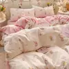Juego de Cuatro Piezas de Gasa Doble Capa tipo Nube Clase A, Funda de Edredón Individual de Algodón Lavado, Juego de Tres Piezas Fresco de Dibujos Animados para Dormitorio de Estudiantes Venta al por Mayor