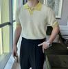 Camisa Polo de Tricô de Verão Retrô Nicho Color-Block Moda Masculina Camiseta de Manga Curta Decote V Qualidade Clássica Suporte à Geração de Exportação