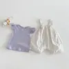 Conjunto Romper de Alça Floral de Verão Novo Dianxi para Bebês e Crianças Pequenas, Macacão Colete de Manga Flare para Menina Conjunto de Duas Peças