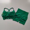 Conjunto de shorts esportivos europeu e americano para levantar o bumbum, top esportivo com costas cruzadas, conjunto de yoga sem costura para mulheres para corrida e treino