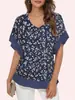 Ropa de mujer transfronteriza europea y americana sitio independiente de Amazon TEMU camisa de manga corta estampada de gasa ultrafina con cuello redondo y volantes